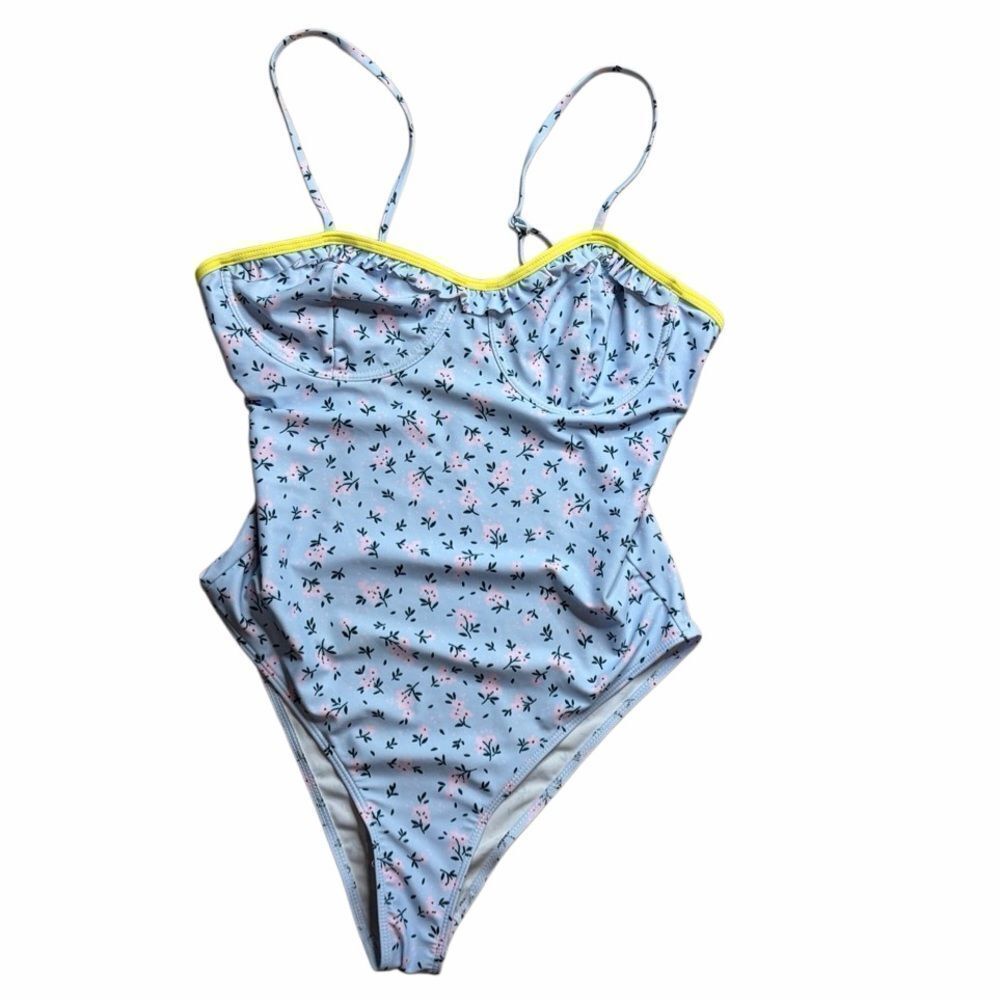 Floral one piece bathing suit blue and pink size large